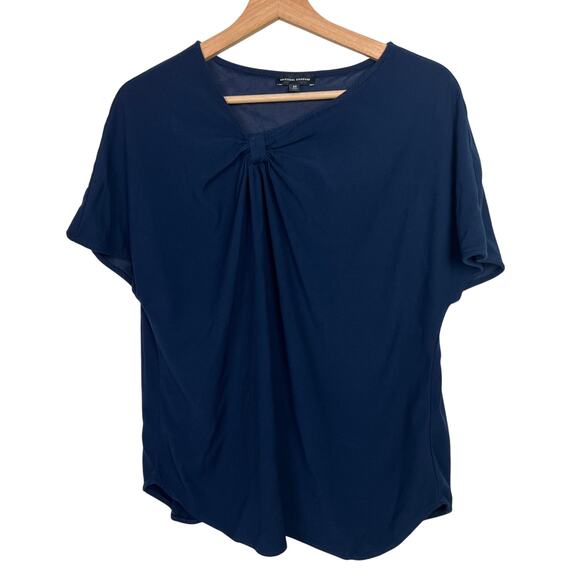 Universal Standard Women's XS Mackaya Luxe Twill Knot Short Sleeve Top Navy Blue - Picture 1 of 6